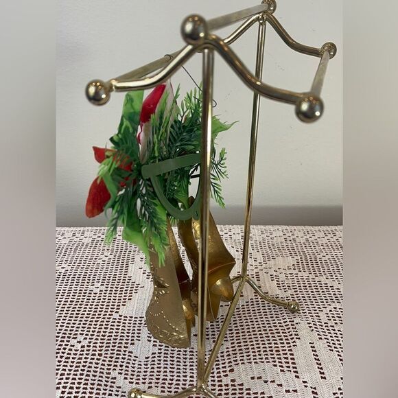 Vintage plastic Santa Claus with bells and wreath Christmas ornament - Picture 10 of 16